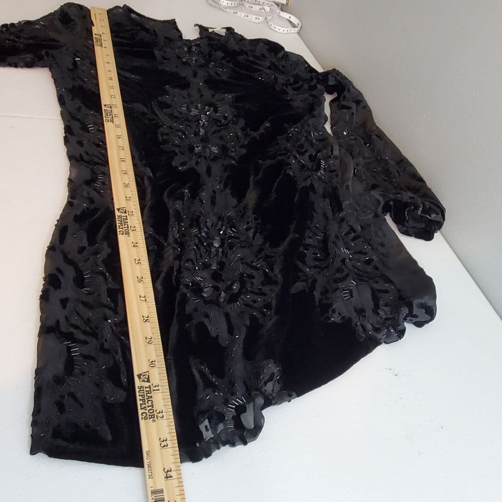 Vintage Cache Dress 8 Black Velvet Burnout Beaded Silk Whimsigoth Y2K Gothic - Picture 7 of 14
